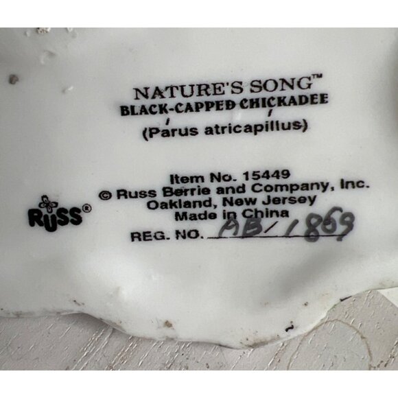 Russ Natures Song Black-Capped Chickadee Figurine Hand-Painted Porcelain Floral - Picture 4 of 11
